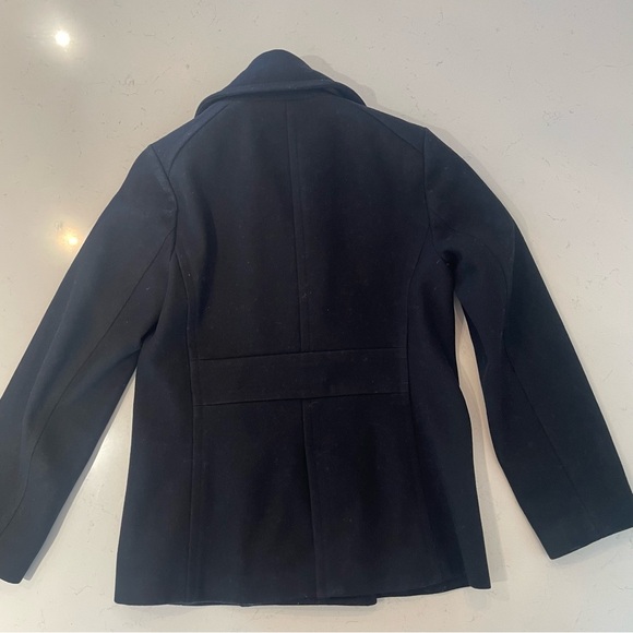 J Crew Womens M Black Wool Double Breasted Pea Coat Jacket Classic Thinsulate - Picture 2 of 10
